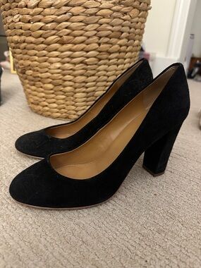 J. Crew Black Suede Block Heel Pumps